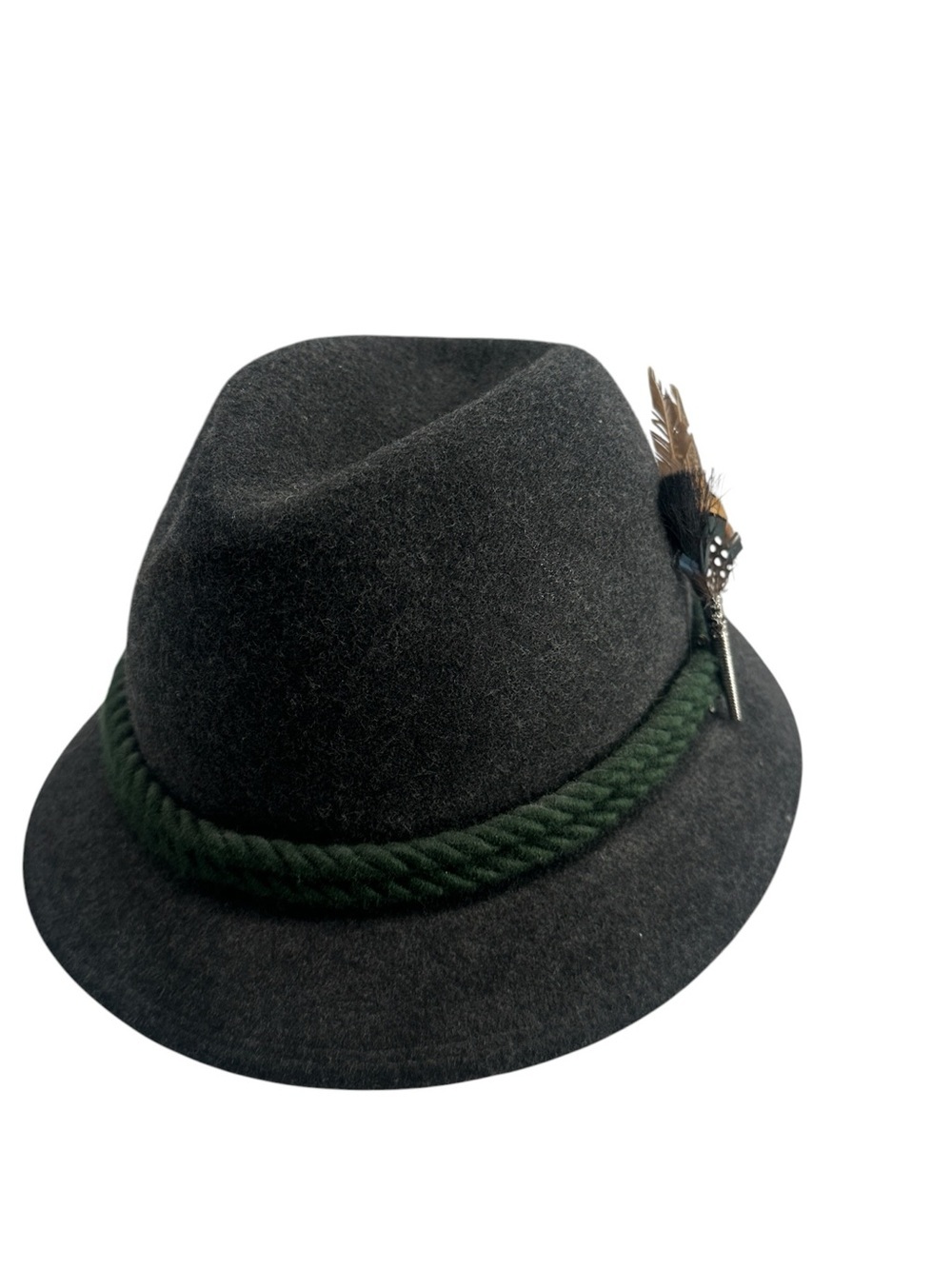 Hutmacher Zapf hat Wool Alpine Fedora Hat Gray Green Feather Accent Oktoberfest